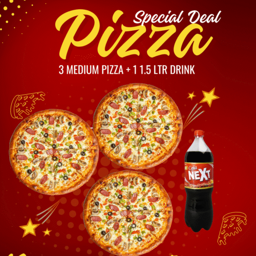 Deal S2 3-Medium Pizza  1-1.5 Ltr Cold