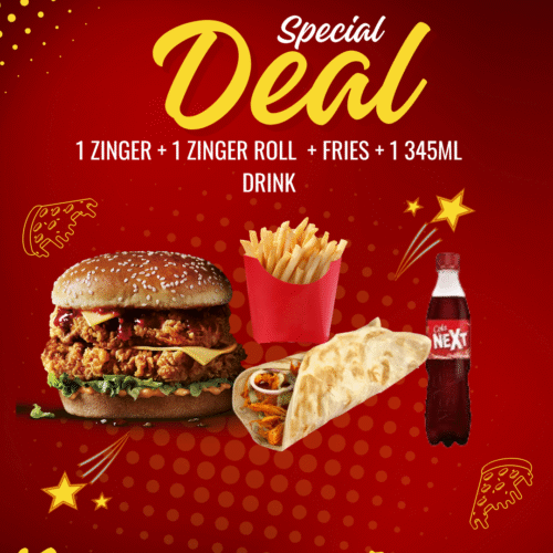 1 ZINGER + 1 ZINGER ROLL  + FRIES + 1 345ML DRINK