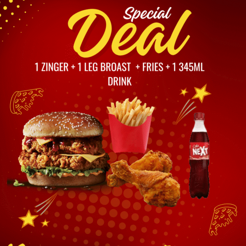 1 ZINGER + 1 LEG BROAST  + fries + 1 345ML DRINK