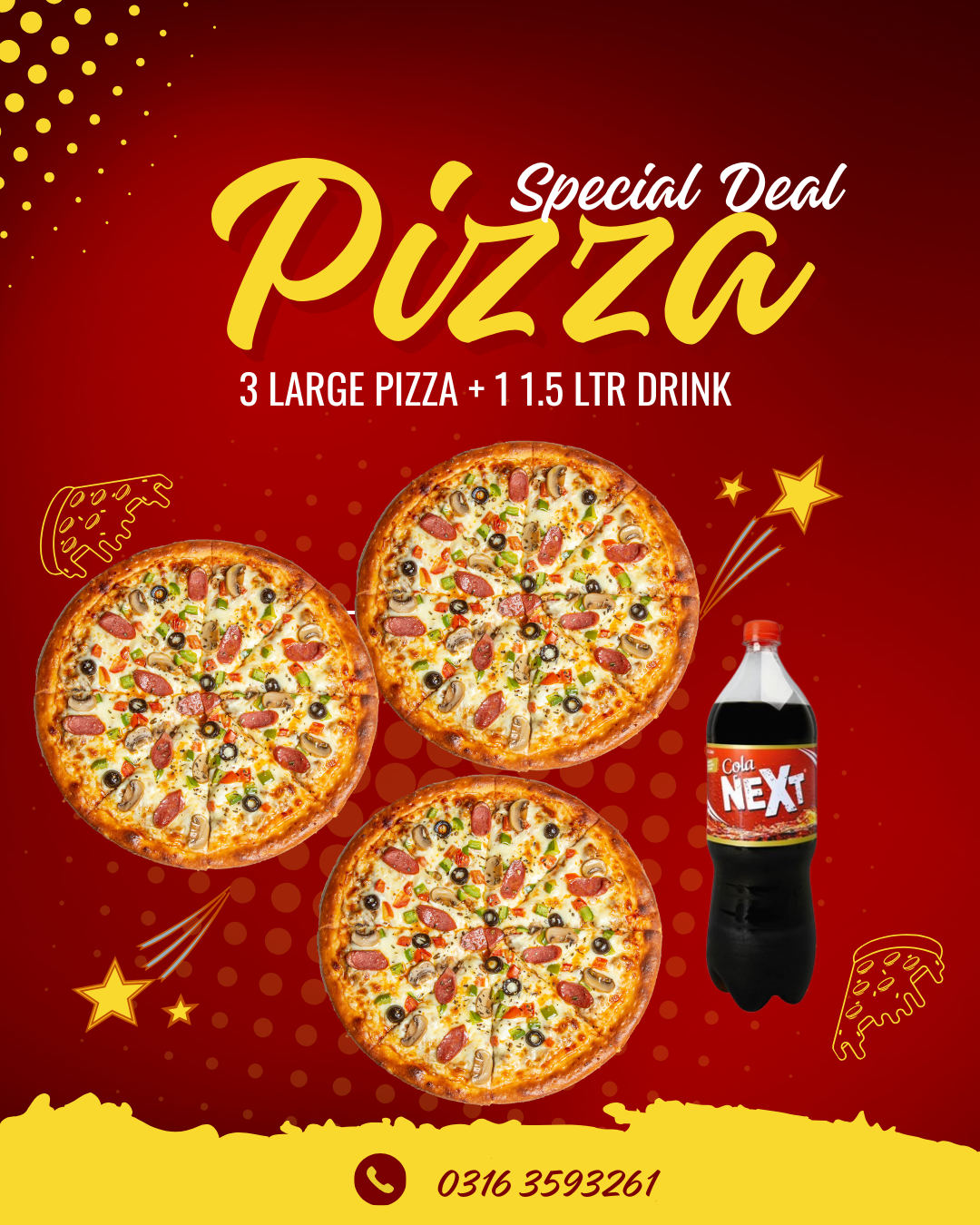 Deal S3 3-Large Pizza  1-1.5 Ltr Cold