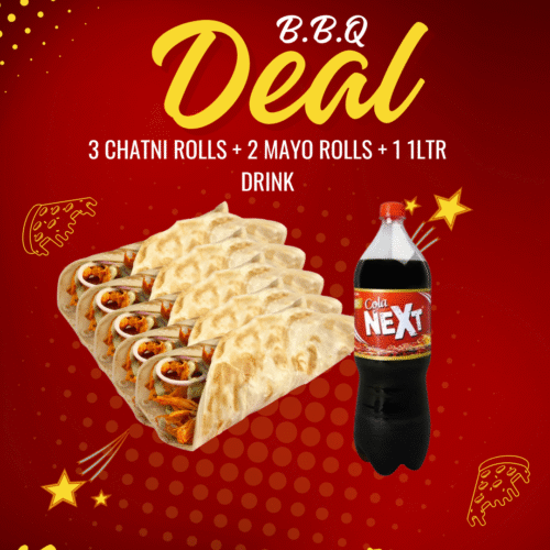 3 CHATNI ROLLS + 2 MAYO ROLLS + 1 1LTR DRINK