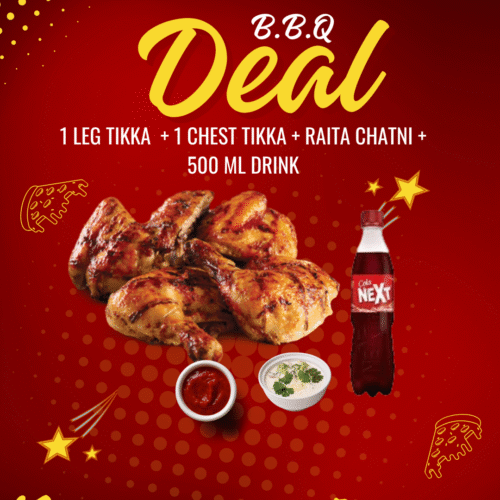 1 LEG TIKKA  + 1 CHEST TIKKA + RAITA CHATNI + 500 ML DRINK