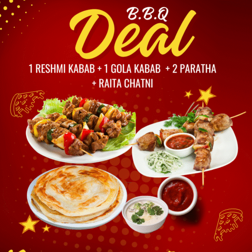 1 RESHMI KABAB + 1 GOLA KABAB  + 2 PARATHA + RAITA CHATNI