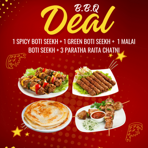 1 SPICY BOTI SEEKH + 1 GREEN BOTI SEEKH +  1 MALAI BOTI SEEKH + 3 PARATHA RAITA CHATNI