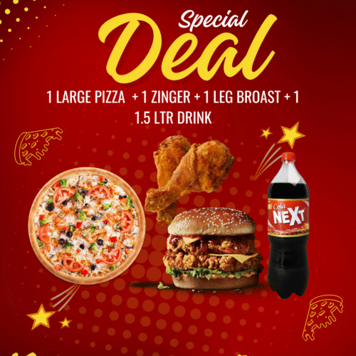 1-Large Pizza 1-Zinger 1-Leg Broast 1.5 ltr. Cold
